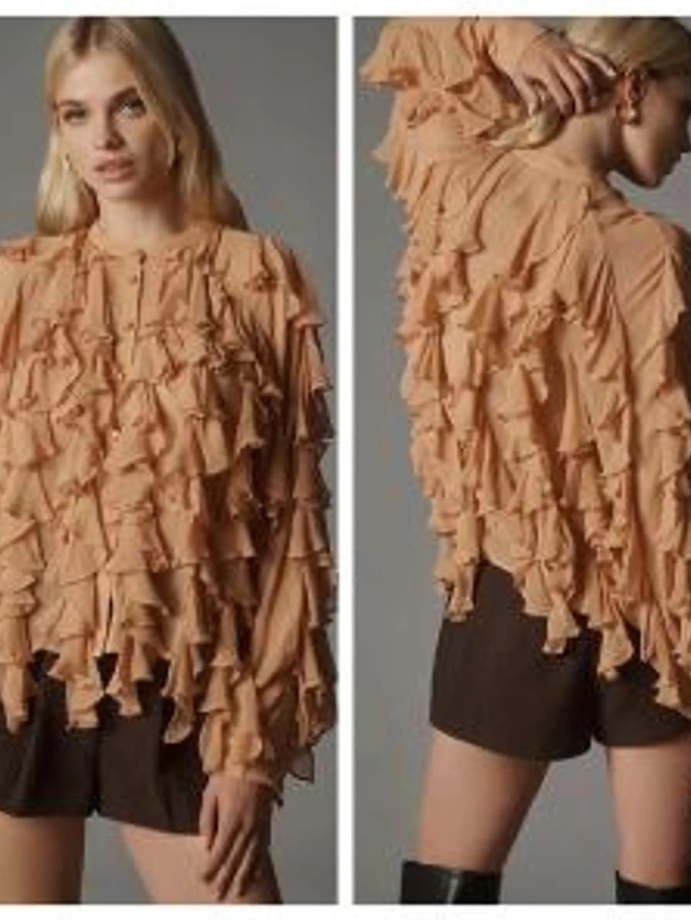 Anthropologie Peach Ruffle Button Blouse